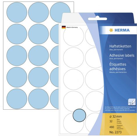 Etykiety samoprzylepne Herma okrągłe kropki 32mm niebieskie